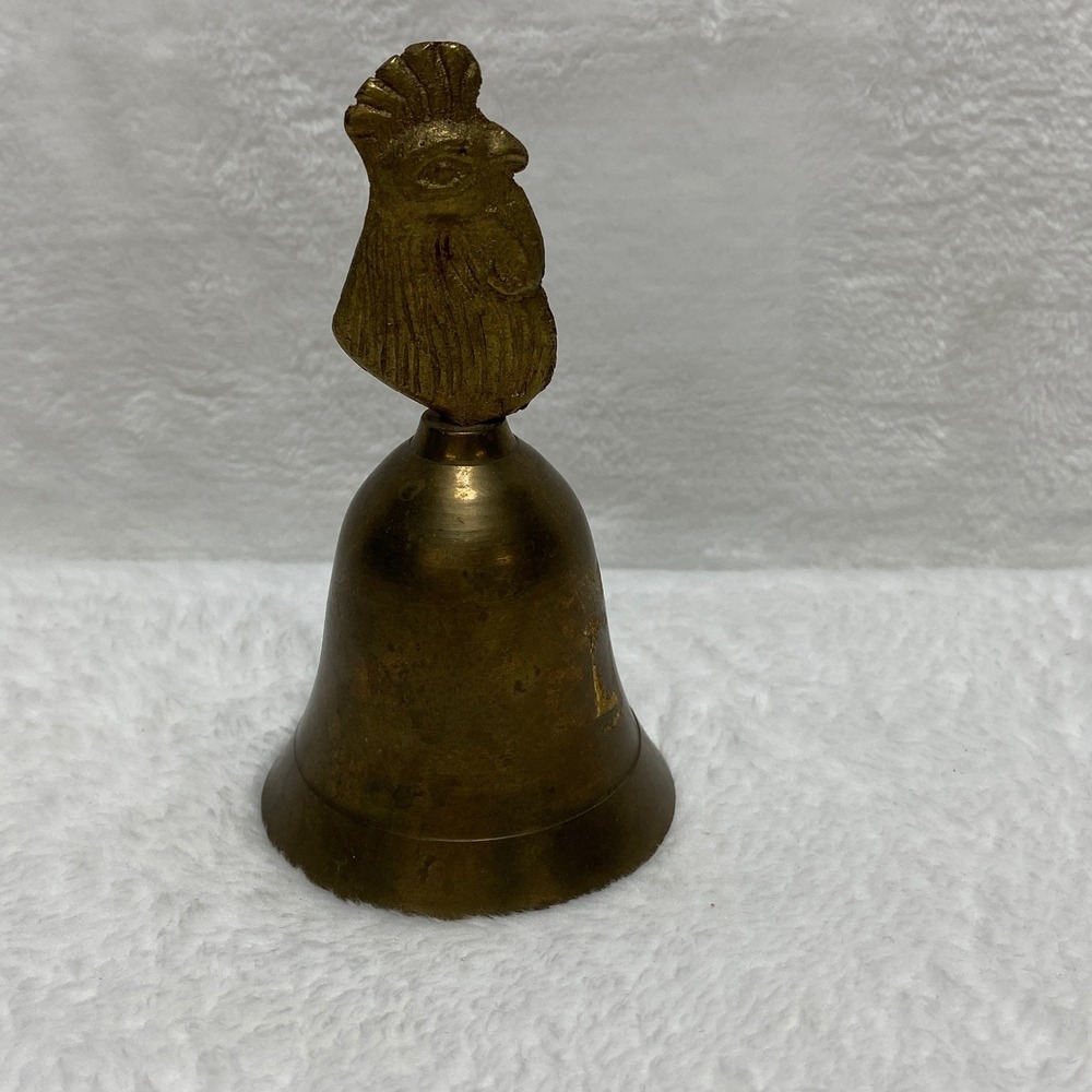 Vintage Brass Rooster Bell Figurine Farmhouse Decor Animal Dinner Bell Patina